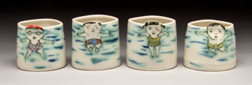 Beth Lo, Swimmer Cups porcelain, 4", 2015